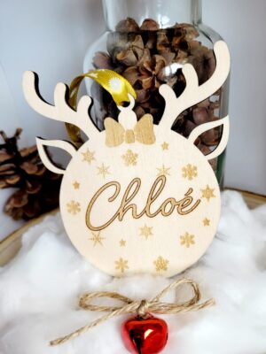 Boule de Noël personnalisée, Cerf avec nœud