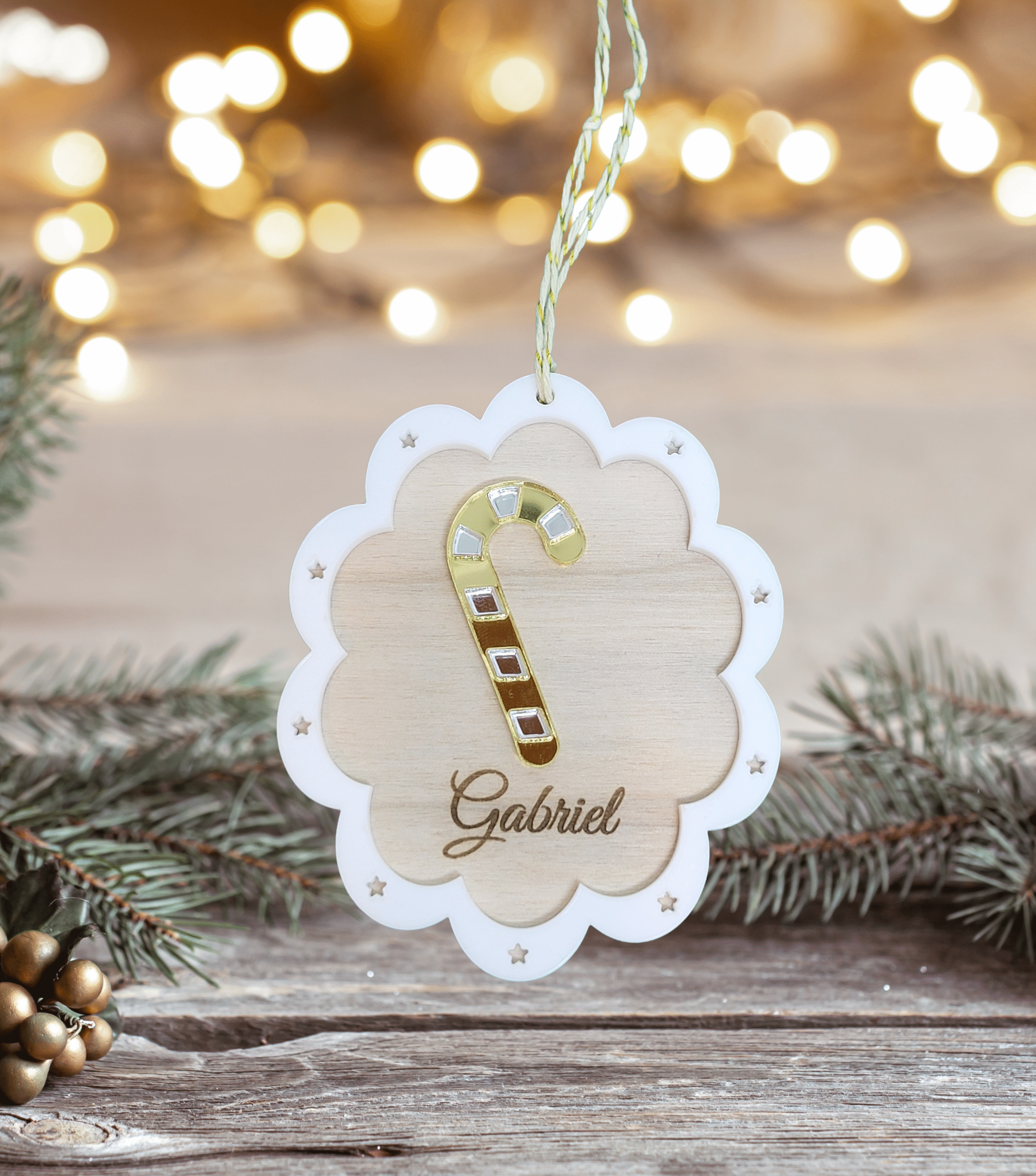 25. Sucre d'orge bois-plexi Boule de Noël sucre d'orge