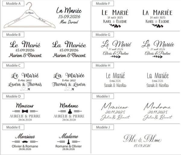 Cintre de mariage personnalisé