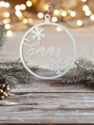 Boule de Noël prénom en acylique blanc