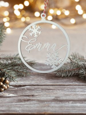 Boule de Noël prénom en acylique blanc